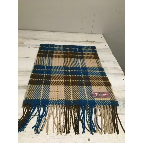 Better Than Cashmere Manhattan Accessories Company woman’s tan blue plaid scarf - Picture 2 of 4